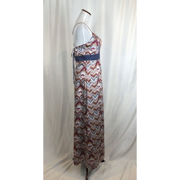 BCBGeneration Maxi Dress Size Small Chevron Stripe Blue Gray Maroon - Picture 4 of 12